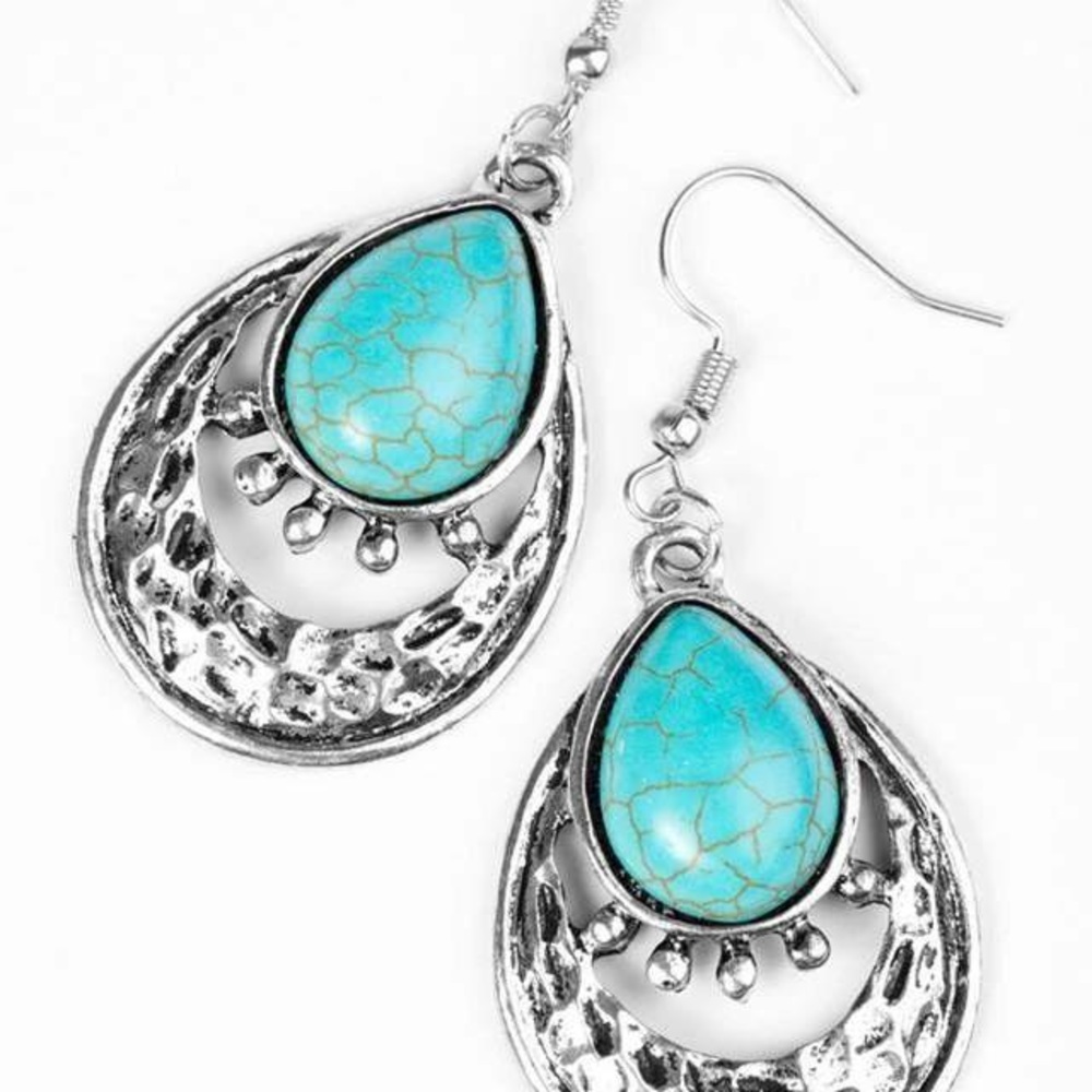 Silver and Turquoise Earrings - Paparazzi Earrings - Take Me To The River